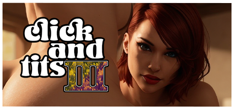 a woman with red hair and a logo click and tits game